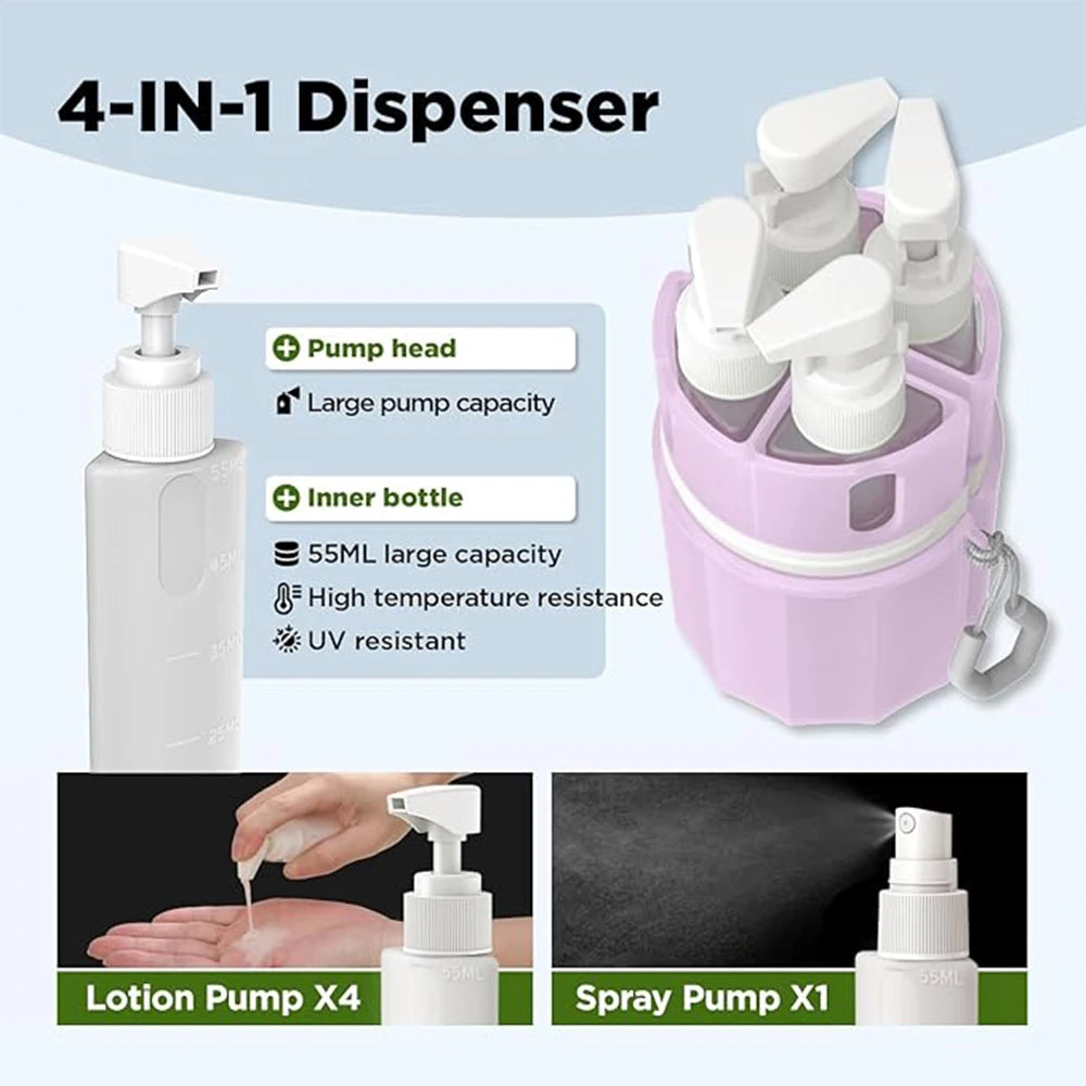 4In1 Travel Dispenser Bottles Toiletries
