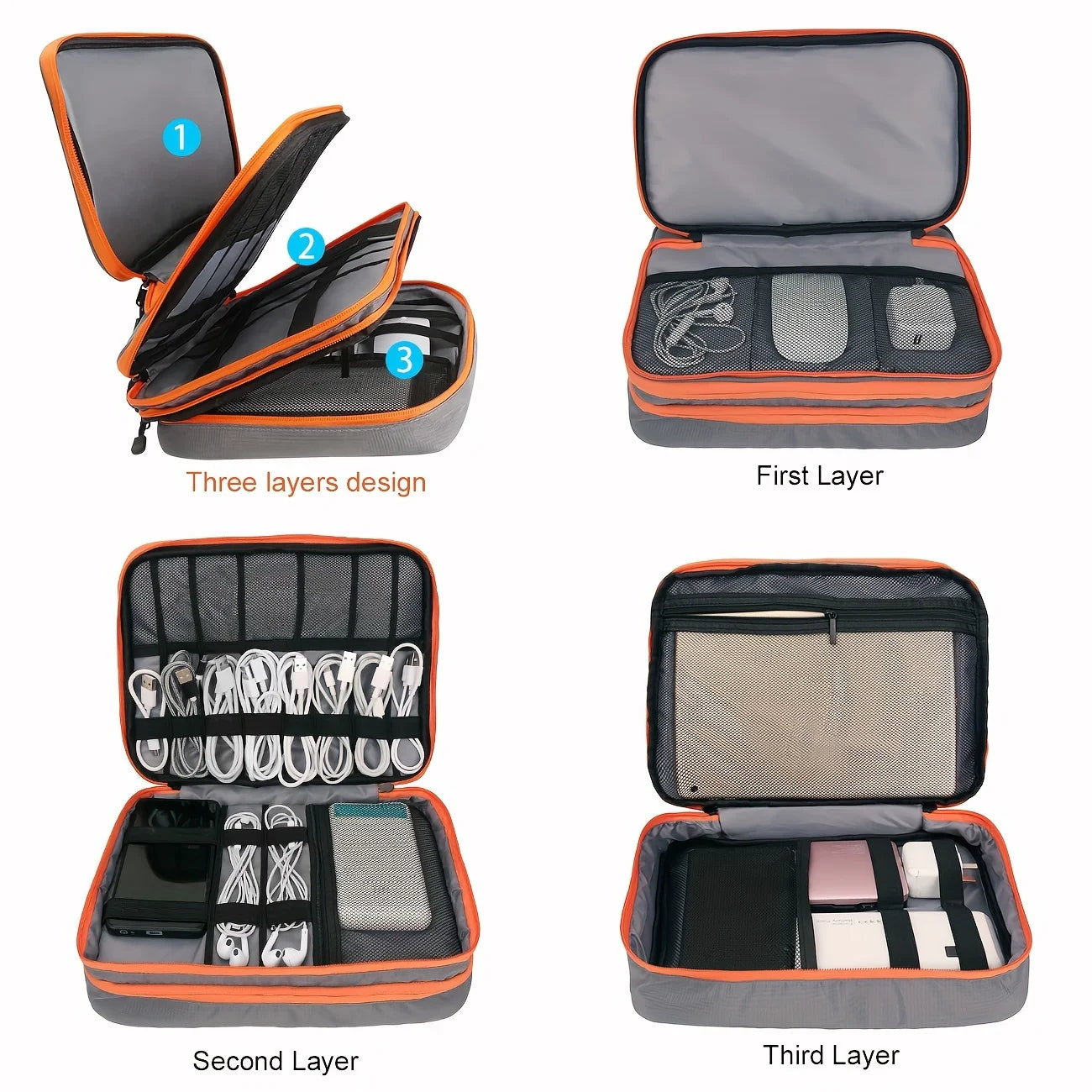 Multi Layer Cable Storage Bag, Electronic Accessories Organizer, Portable Travel Cable Organizer Case for Ipad Cable Charger
