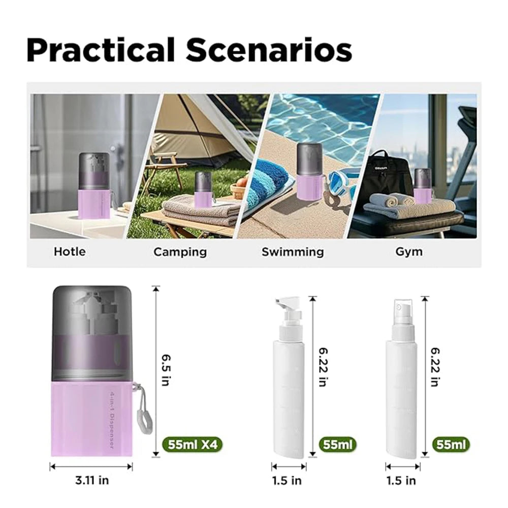4In1 Travel Dispenser Bottles Toiletries